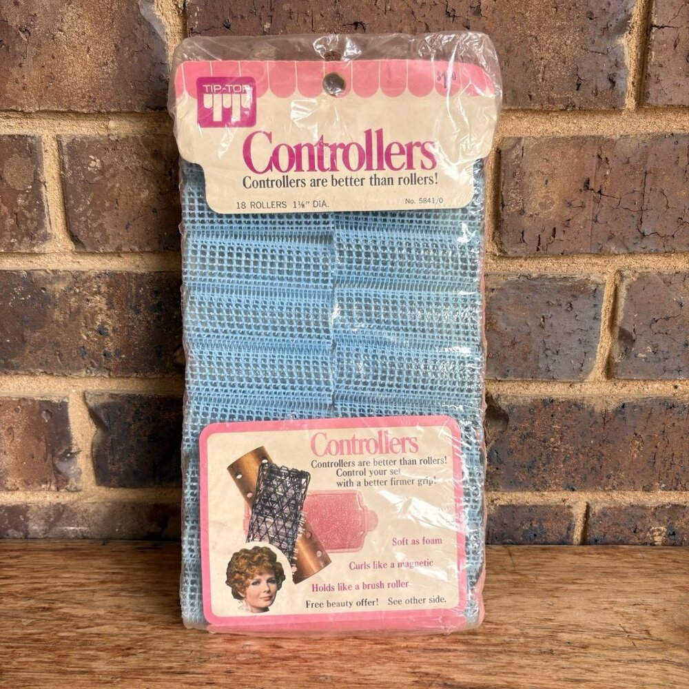 NOS Vintage Hair Rollers Tip Top Controllers Blue Unbreakable Pack Of 18